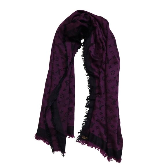 LOUIS VUITTON LV Vintage Purple Monogram Scarf Shawl Wrap - Picture 1 of 8